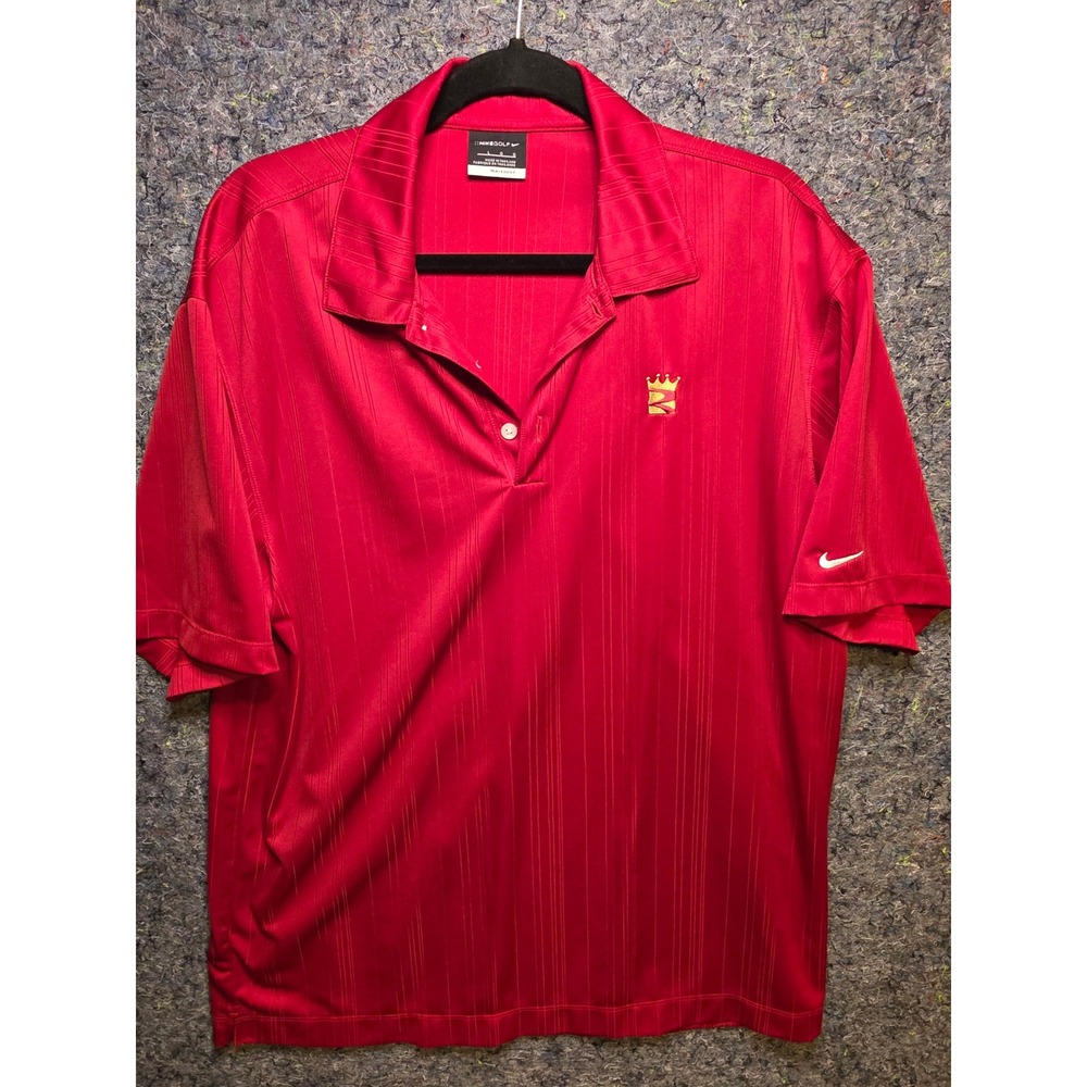 961 Nike Golf Fit Dry Red Polo Shirt Men Lg Vertical Stripe Crown Logo Short Slv